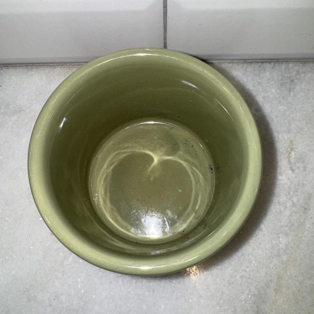 Longaberger Crock Woven Traditions Pottery Sage Green 3.5 Inches Tall USA GW992